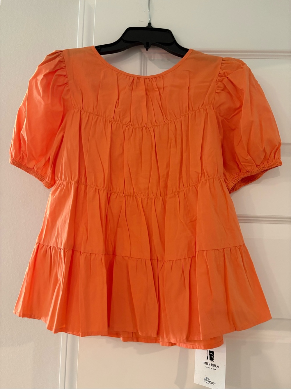 Orange Puff-Sleeve Peplum Top